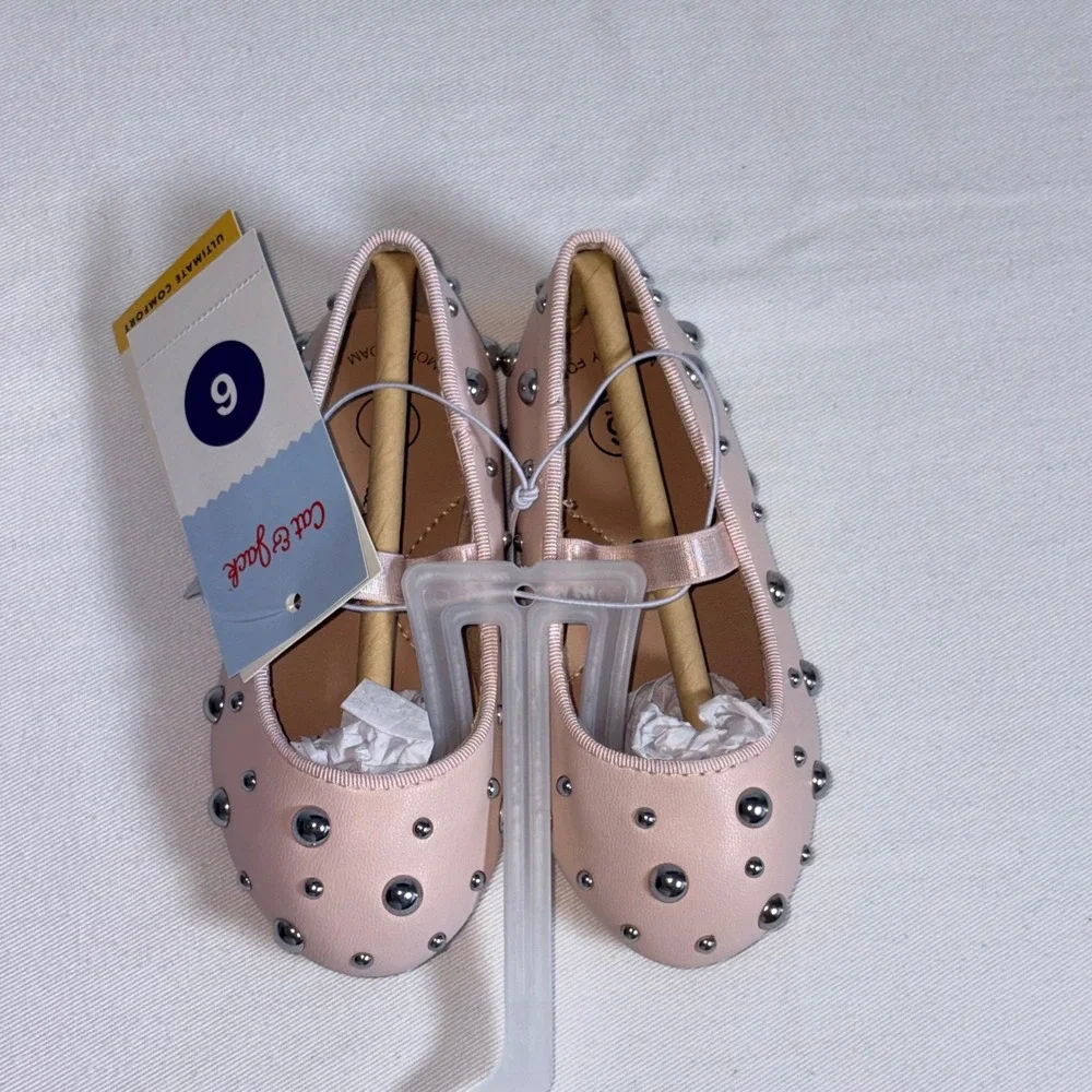 Cat & Jack Ballet Flats 6 Pink New Studded Memory Foam Flexible Outsole